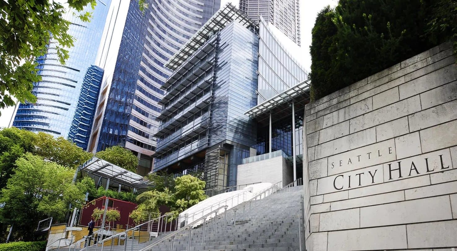 Steps leading up to the Seattle City Hall entrance