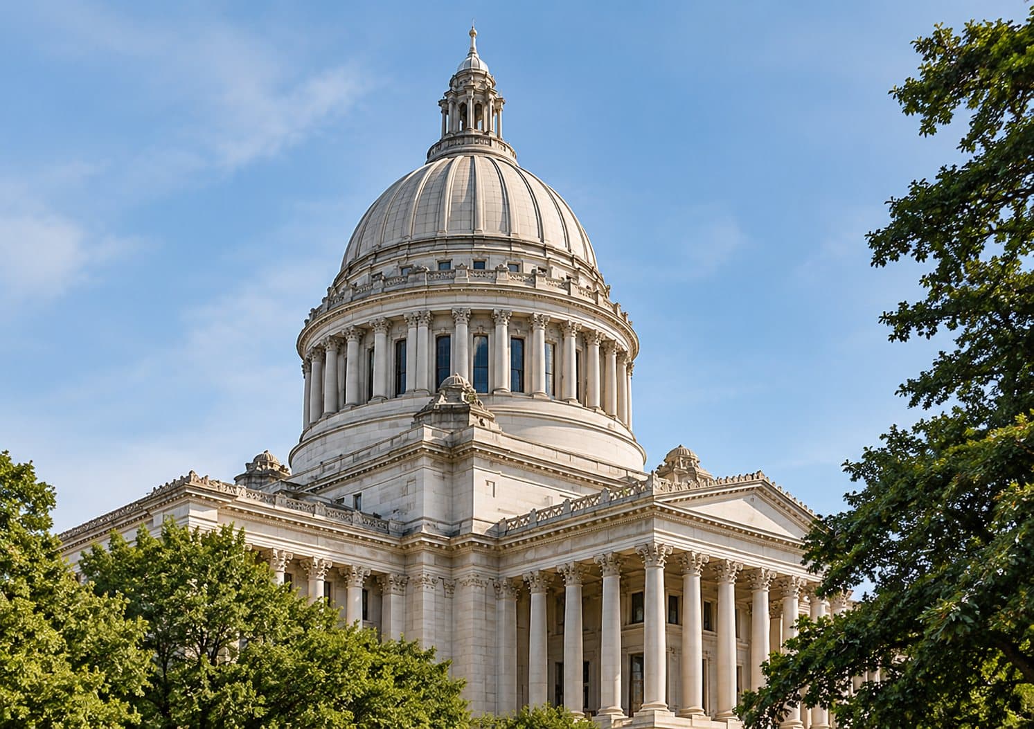 A domed state capitol building