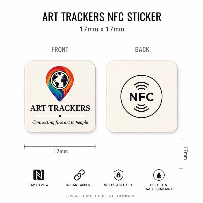 Art Trackers 17 mm NFC sticker, front and back