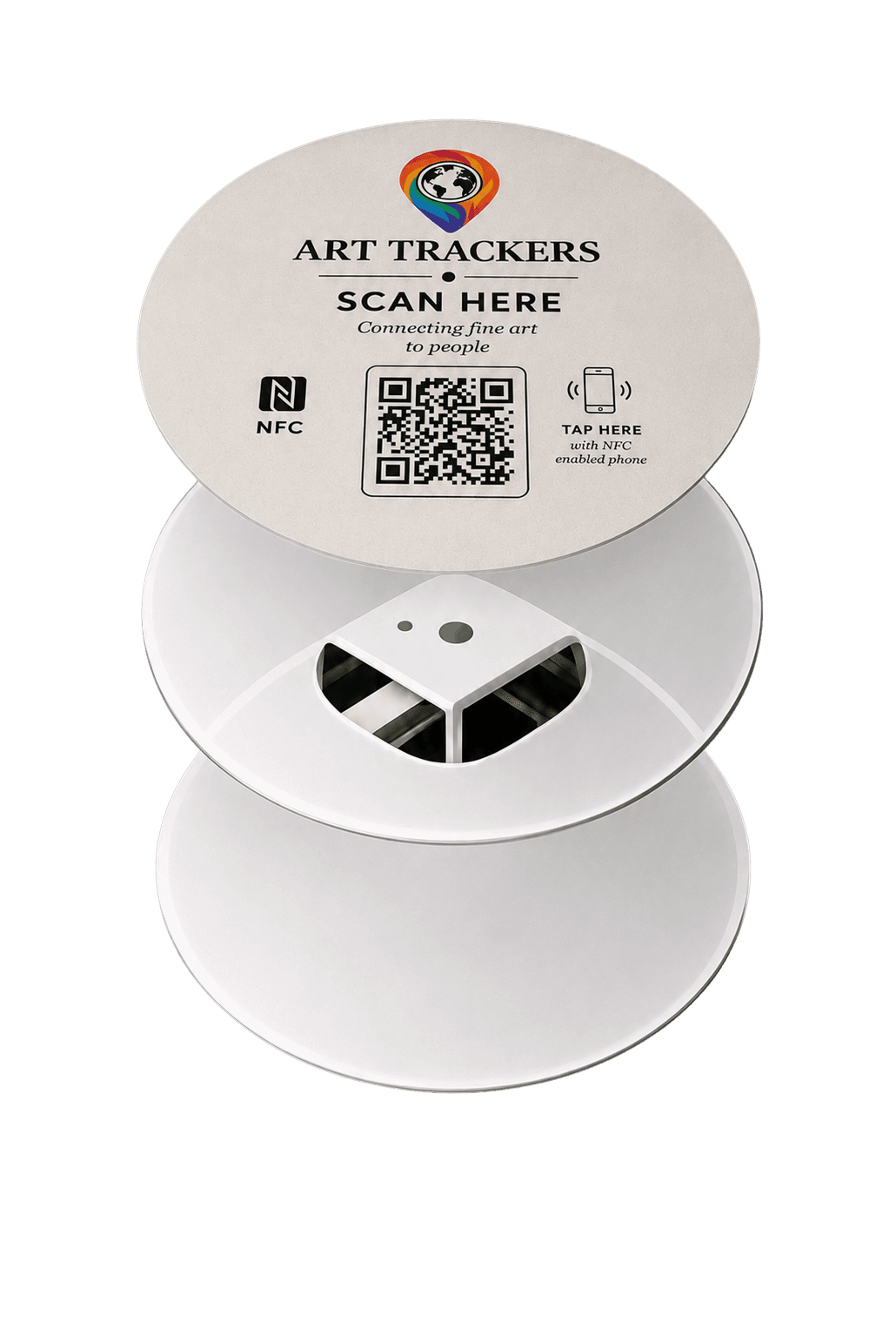 Exploded view of an Art Trackers NFC disc